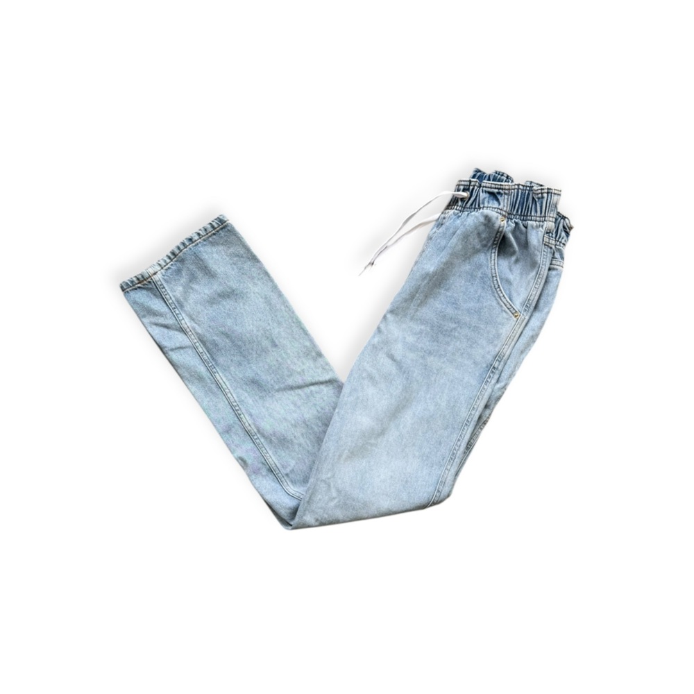 Topshop Light Wash Straight Leg Jeans with Drawstring - Picture 3 of 10